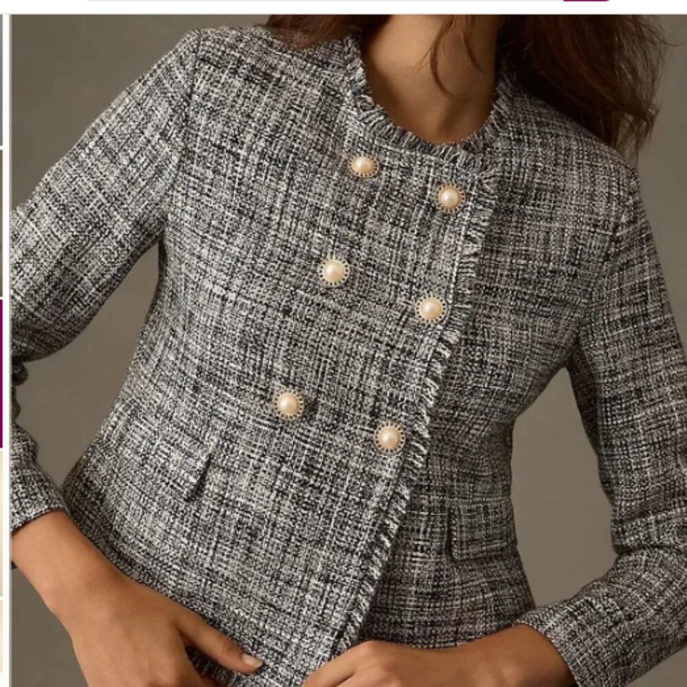 Maeve Blue and White Tweed Blazer